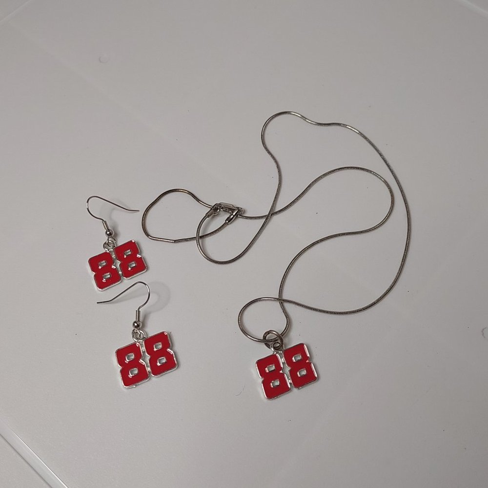 Number 88 Red Necklace And Earring Set
